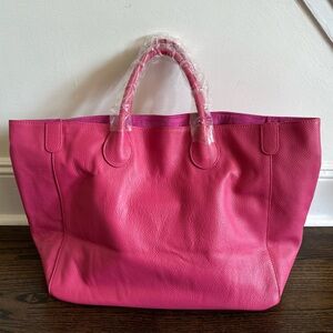 NEW HOT PINK GENUINE LEATHER OVERSIZE SLOUCH TOTE BAG BOAT ELISABETTA STYLE